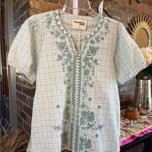 Savanna Jane Mint Green Embroidered Gingham Tunic Top